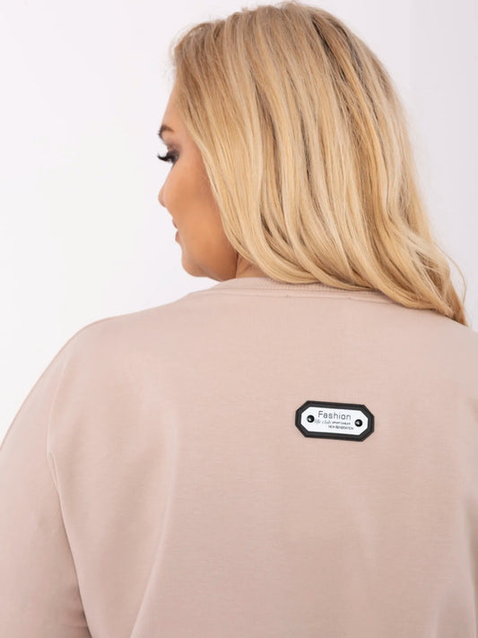 Beżowa asymetryczna bluza plus size z bawełny