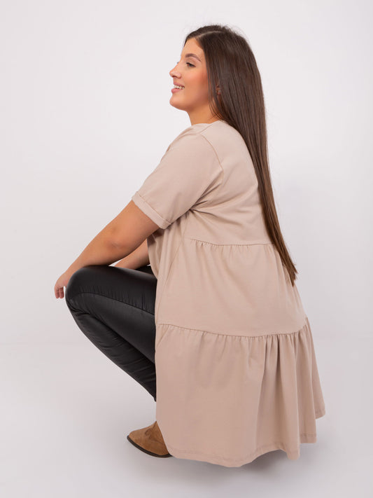 Beżowa długa bluzka plus size z bawełny