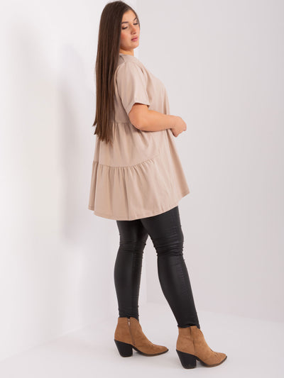Beżowa długa bluzka plus size z bawełny