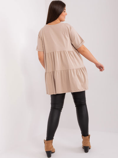 Beżowa długa bluzka plus size z bawełny