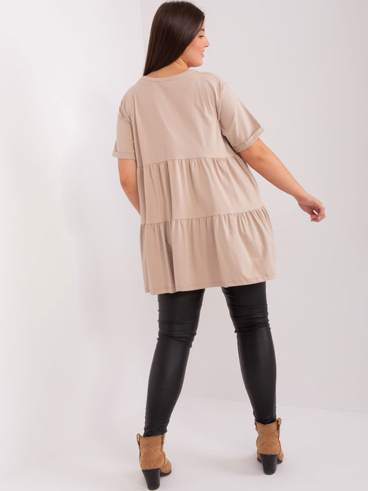 Beżowa długa bluzka plus size z bawełny