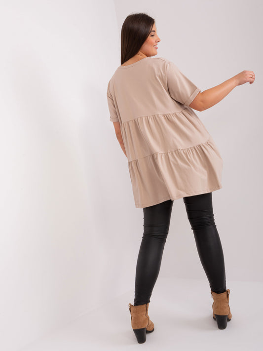 Beżowa długa bluzka plus size z bawełny
