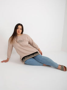 Beżowa dresowa tunika plus size z bawełny