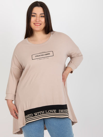 Beżowa dresowa tunika plus size z bawełny