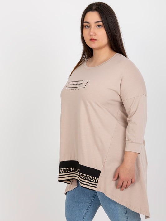 Beżowa dresowa tunika plus size z bawełny