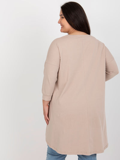 Beżowa dresowa tunika plus size z bawełny