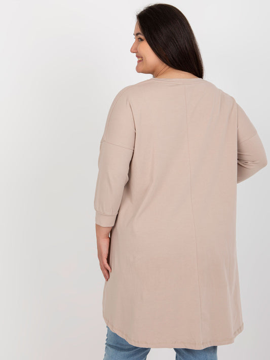 Beżowa dresowa tunika plus size z bawełny