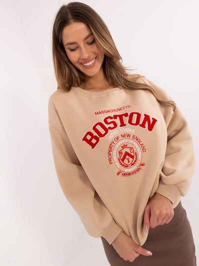 Beżowa dresowa bluza bez kaptura z ociepleniem