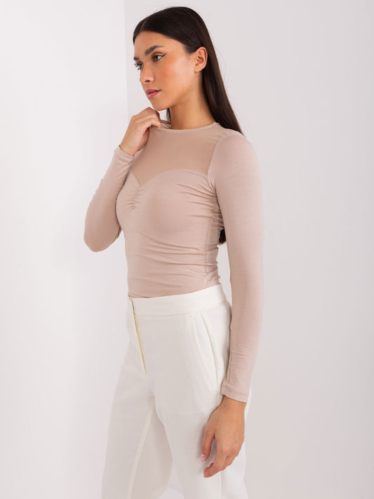 Beżowa bluzka basic z siateczką BASIC FEEL GOOD