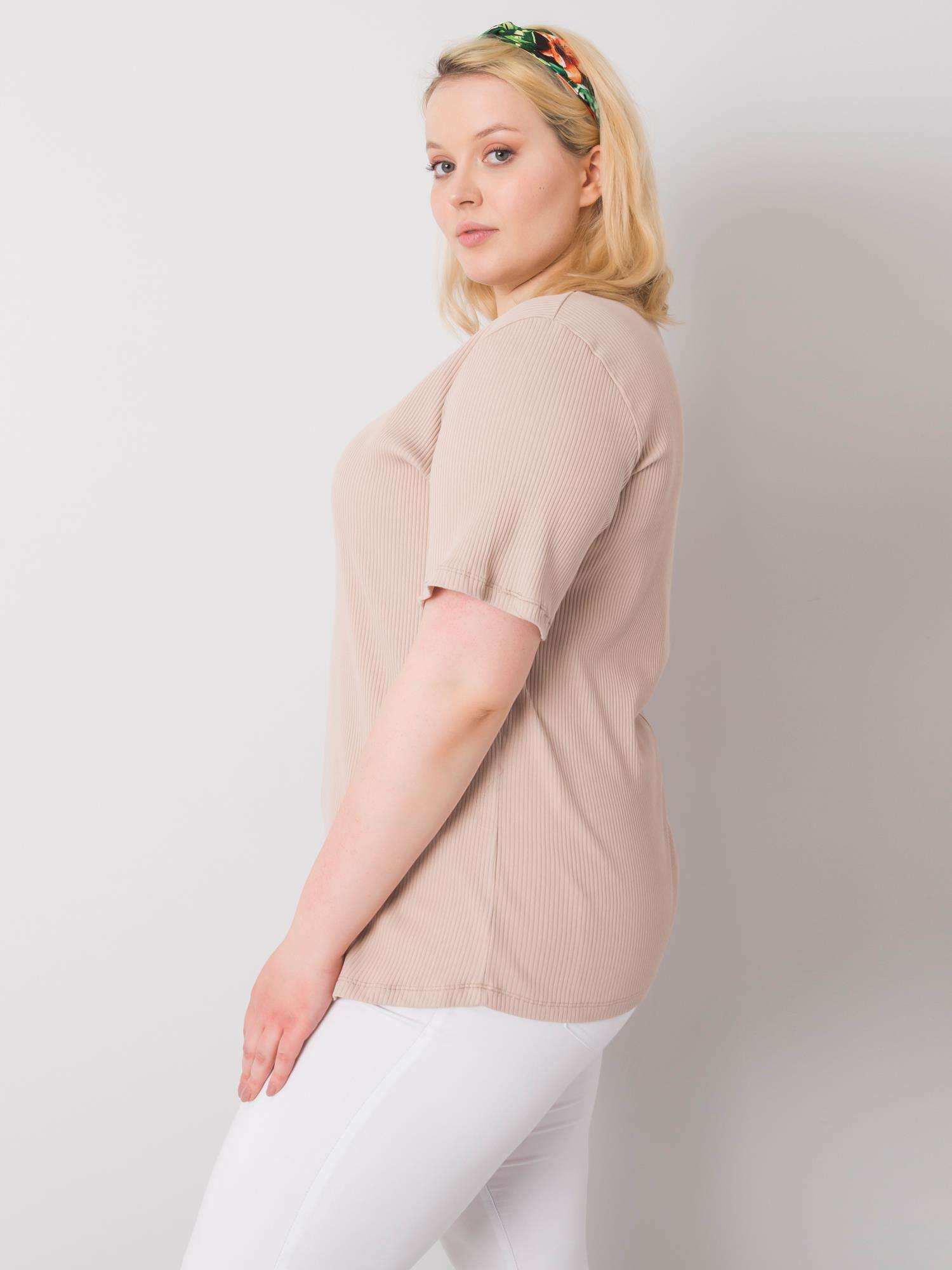 Beżowa bluzka plus size w prążek