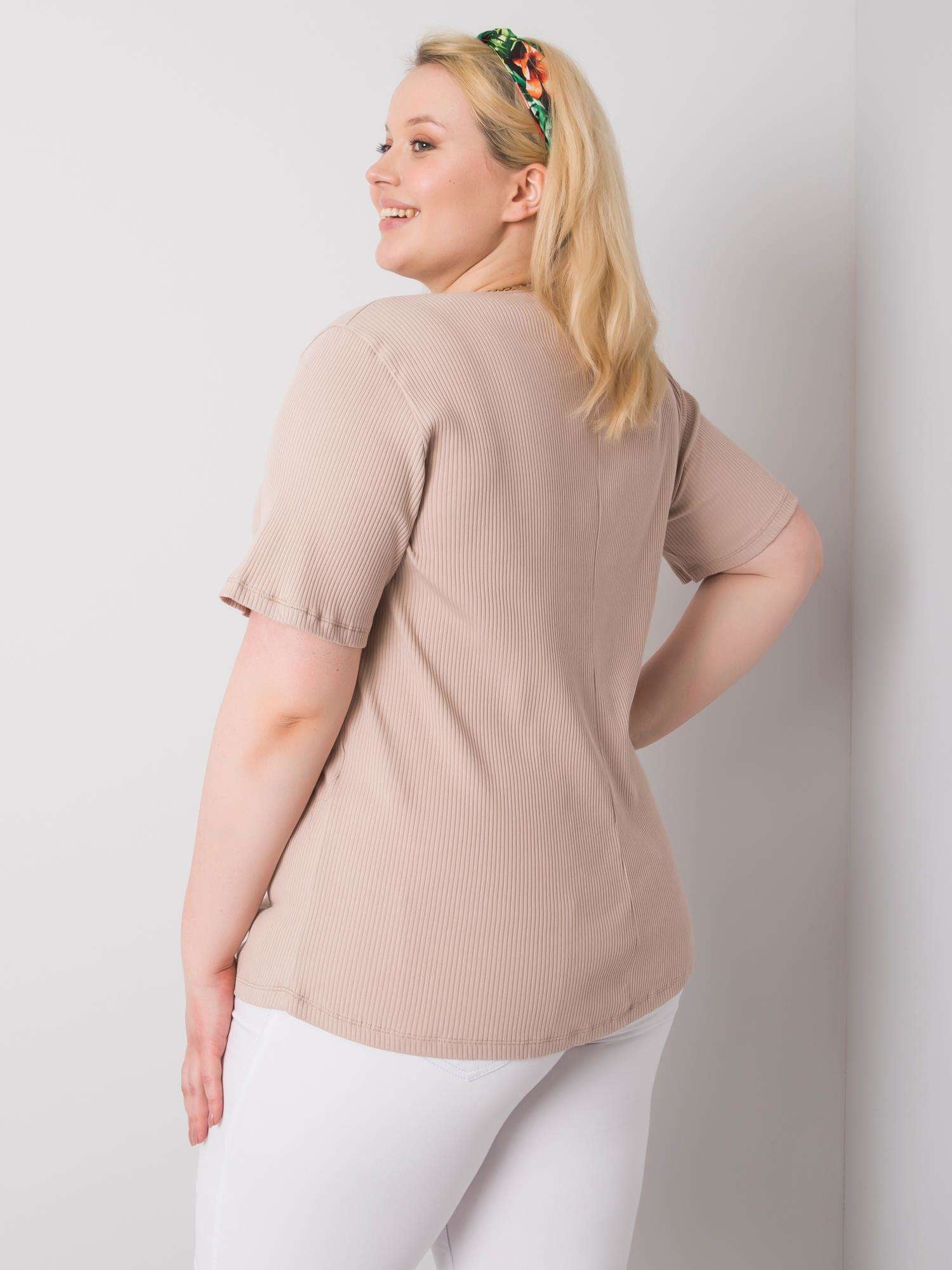Beżowa bluzka plus size w prążek
