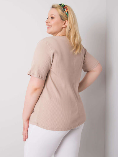 Beżowa bluzka plus size w prążek