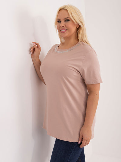 Beżowa bawełniana bluzka plus size z koronką na plecach