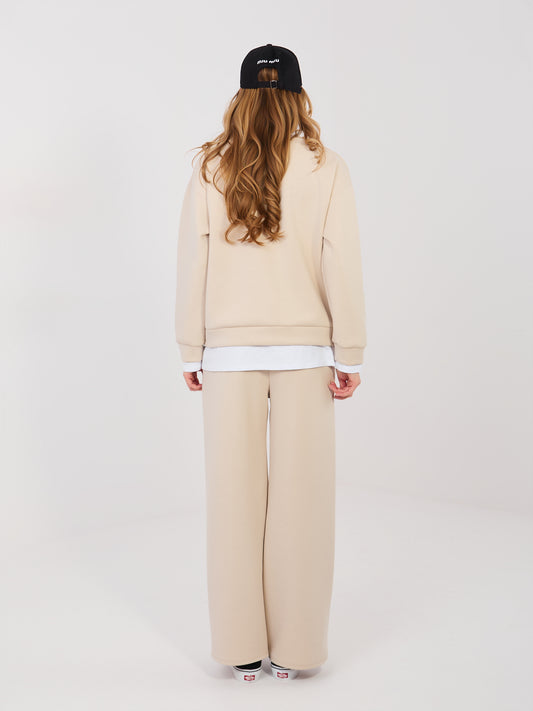 RUE PARIS Beżowa damska bluza oversize z naszywką