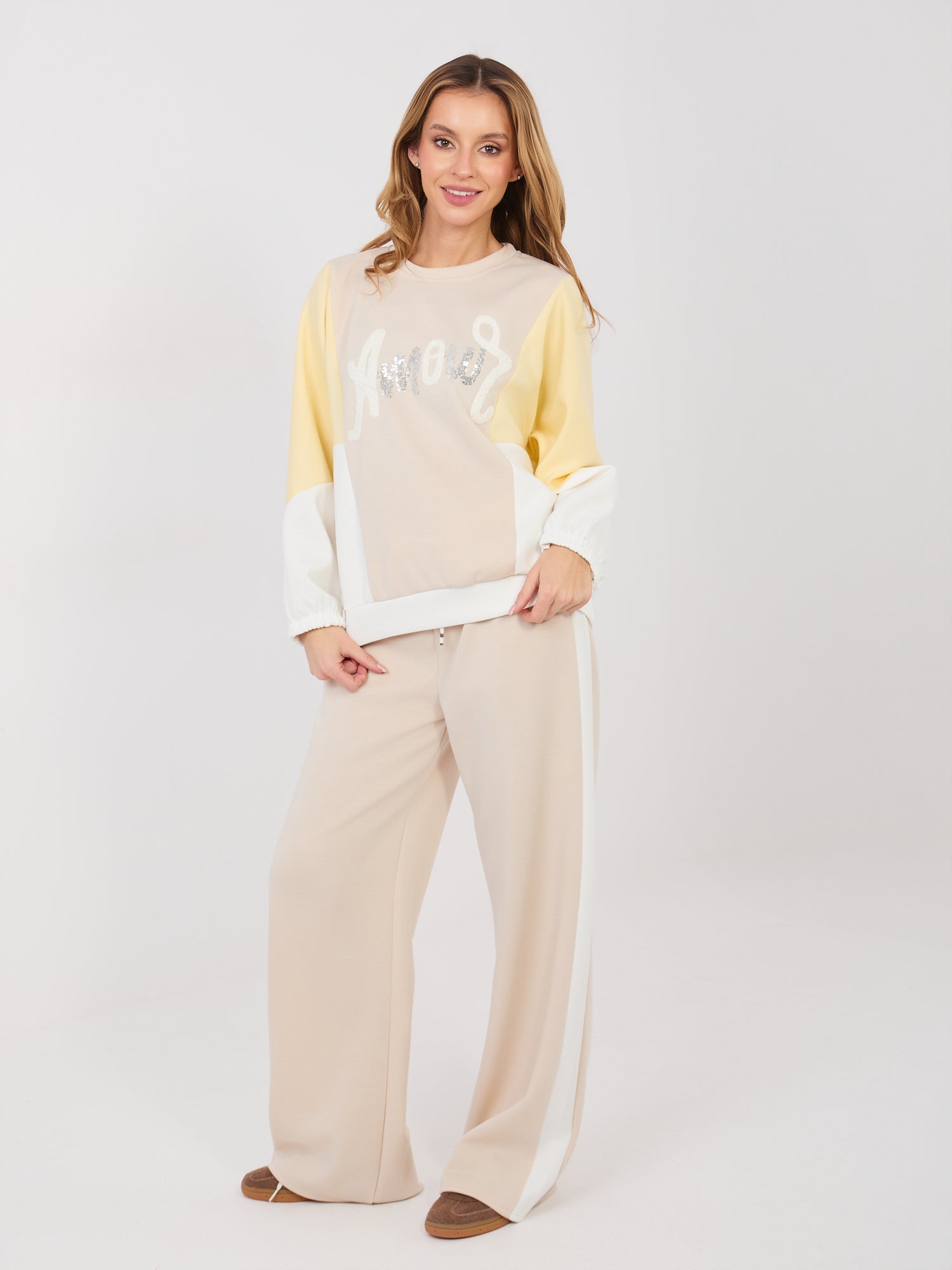RUE PARIS Beżowa bluza oversize bez kaptura