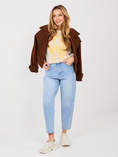 RUE PARIS Beżowa damska bluza oversize z nadrukiem