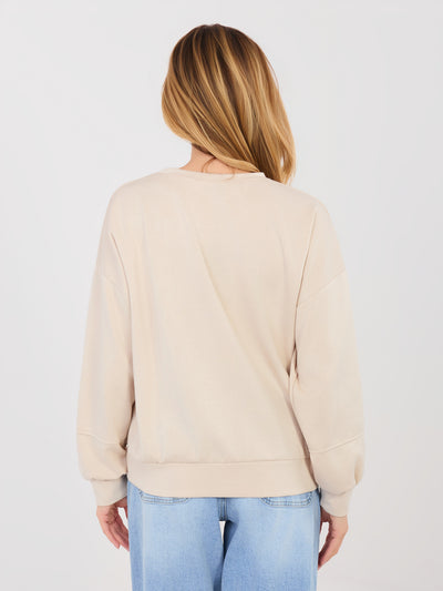RUE PARIS Beżowa damska bluza oversize z nadrukiem