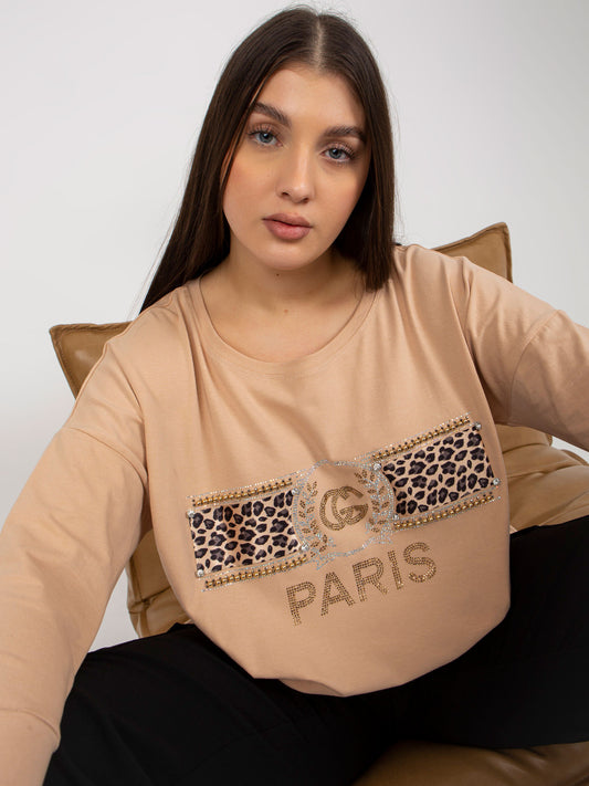 Beżowa damska bluzka bawełniana plus size