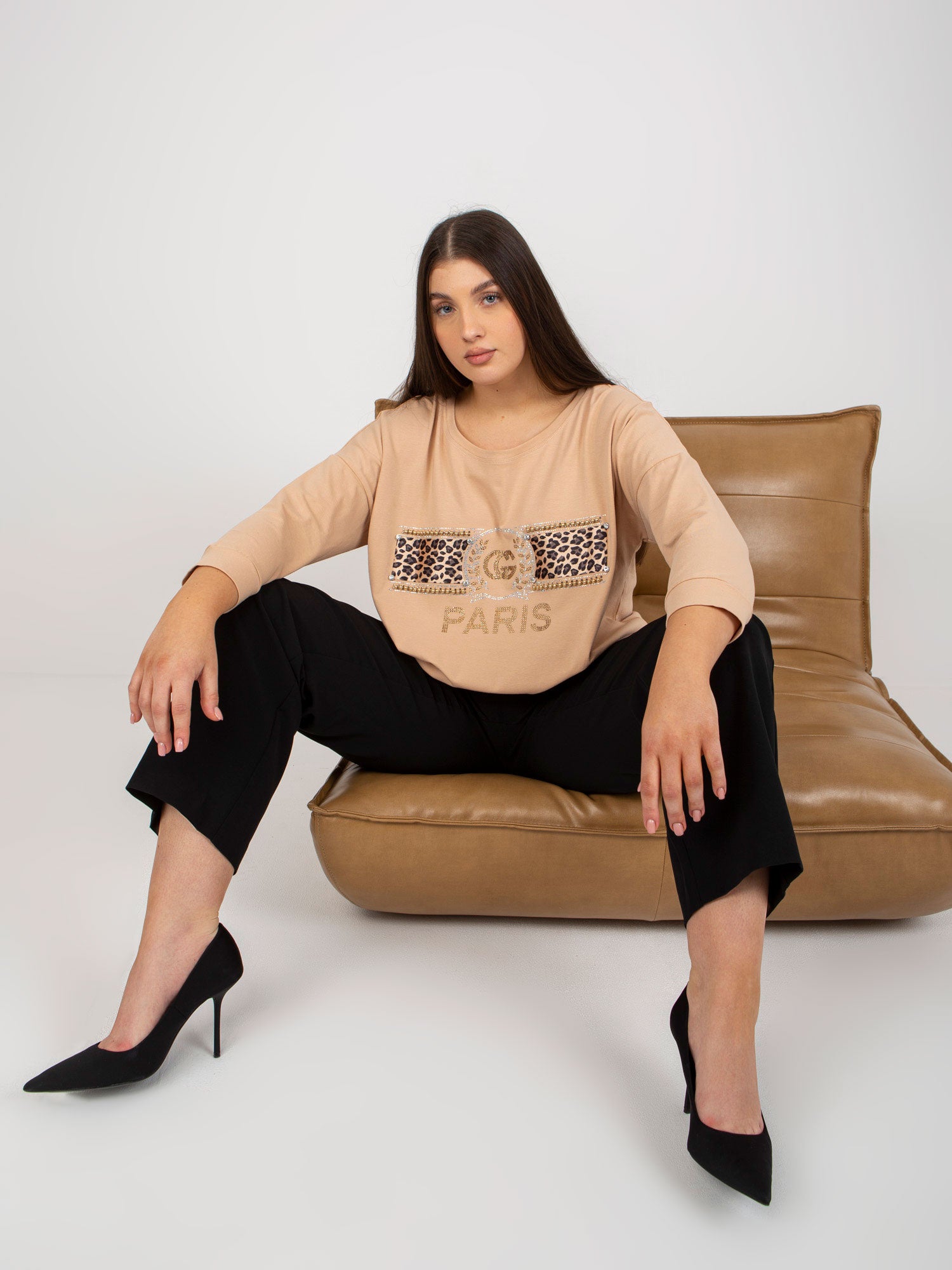 Beżowa damska bluzka bawełniana plus size