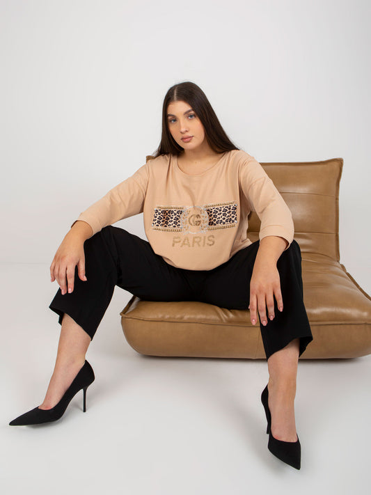 Beżowa damska bluzka bawełniana plus size