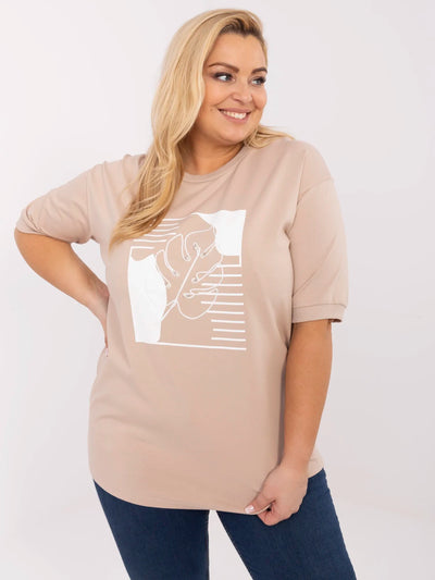 Beżowa damska bluzka plus size z perełkami