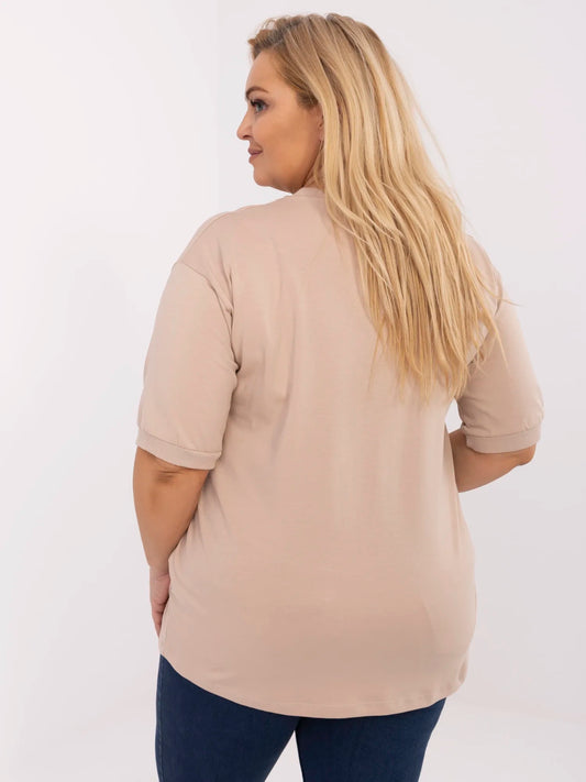 Beżowa damska bluzka plus size z perełkami