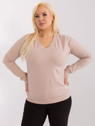 Beżowa gładka bluzka plus size z bawełny