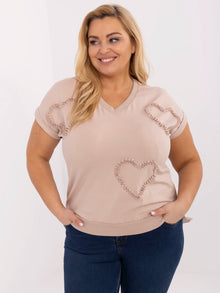 Beżowa damska bluzka plus size z cyrkoniami