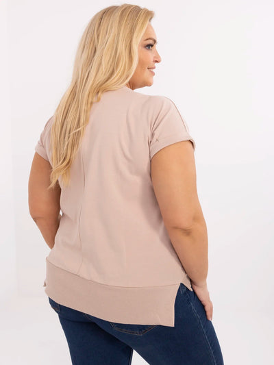 Beżowa damska bluzka plus size z cyrkoniami
