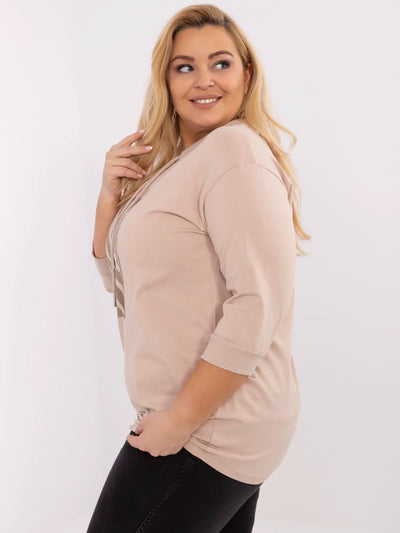 Beżowa damska bluzka plus size z nadrukiem