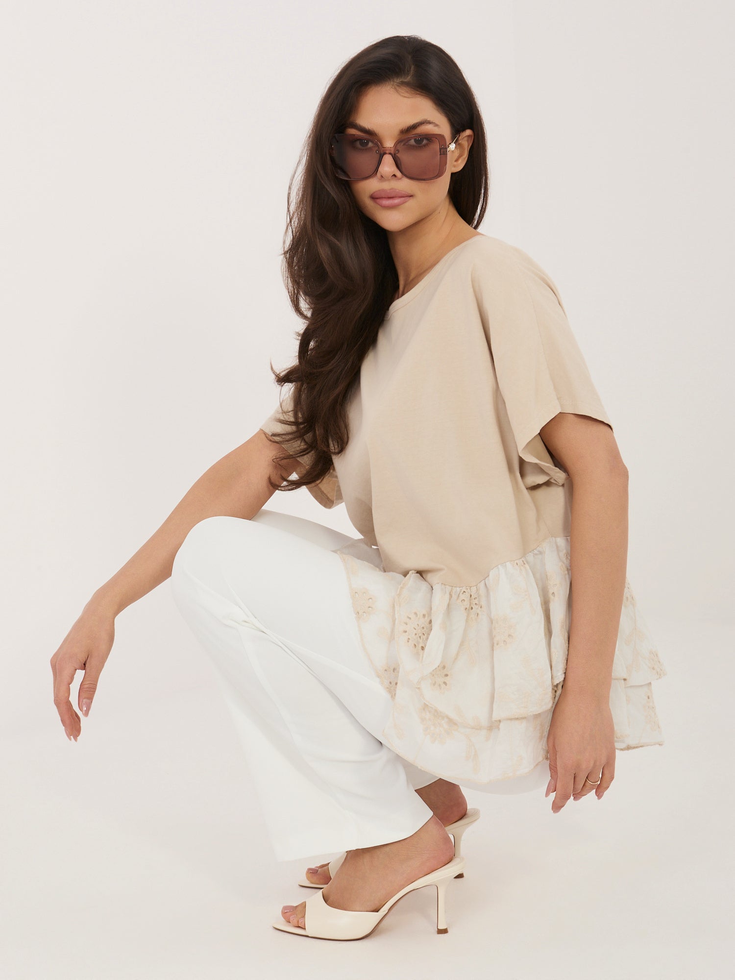 Beżowa bawełniana bluzka w stylu boho