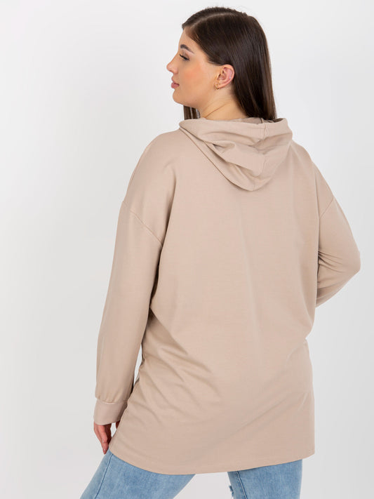 Beżowa dłuższa bluza plus size z kapturem