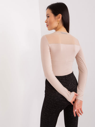 Beżowa bluzka longsleeve z siateczką BASIC FEEL GOOD