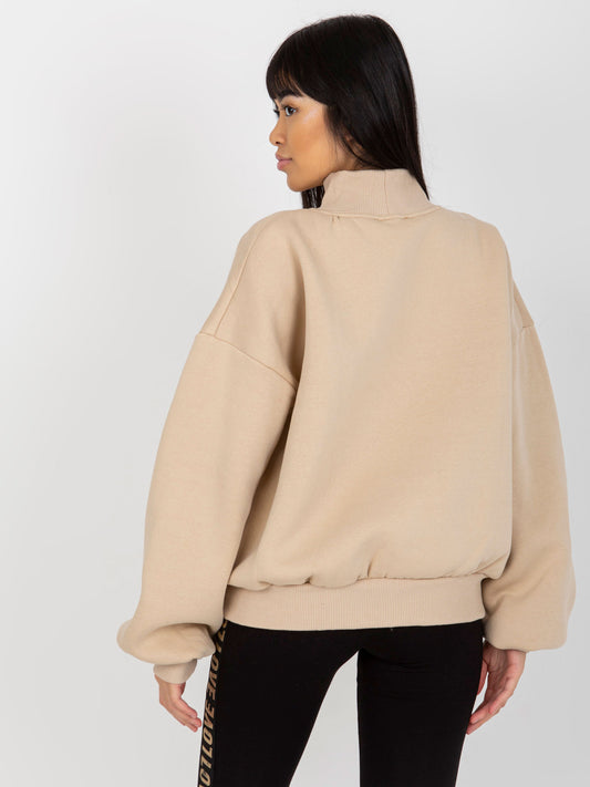 Beżowa dresowa bluza z nadrukiem i golfem