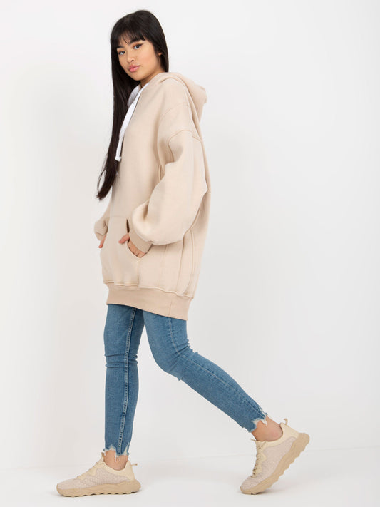 Beżowa dresowa długa bluza basic o kroju oversize
