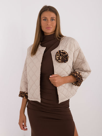 Beżowa kurtka przejściowa z podszewką w panterkę