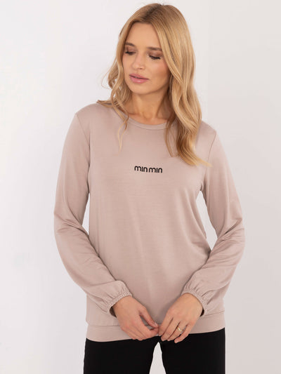 Beżowa luźna bluzka longsleeve z napisem