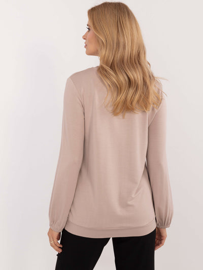 Beżowa luźna bluzka longsleeve z napisem