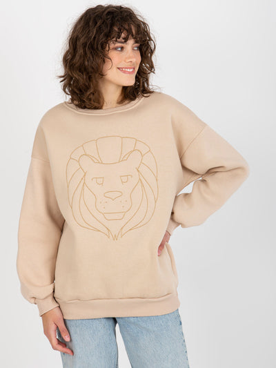 Beżowa ocieplana bluza bez kaptura oversize