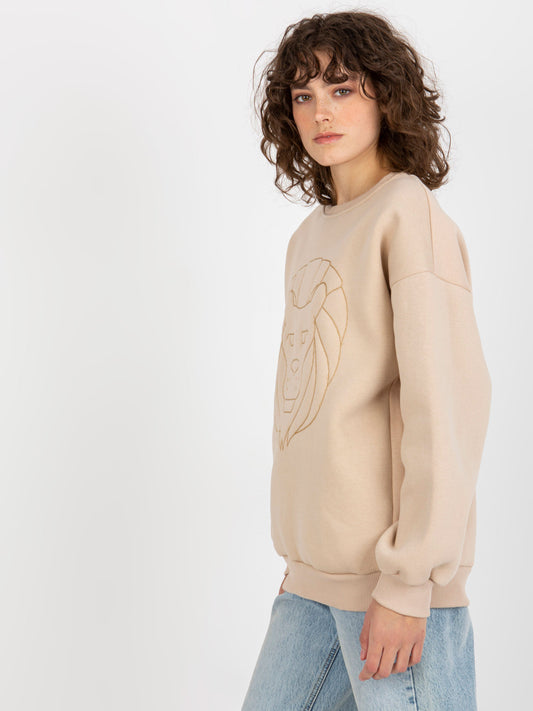 Beżowa ocieplana bluza bez kaptura oversize