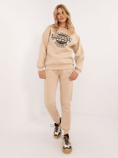 Beżowa damska bluza oversize z printem