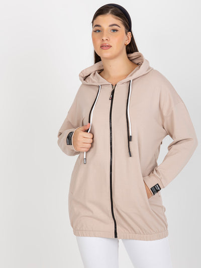 Beżowa rozpinana bluza plus size z kieszeniami