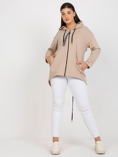 Beżowa rozpinana bluza plus size z kapturem i kieszeniami