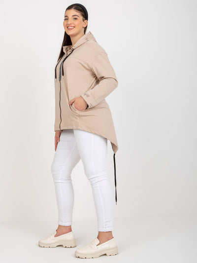 Beżowa rozpinana bluza plus size z kapturem i kieszeniami