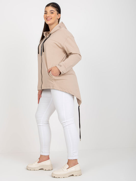 Beżowa rozpinana bluza plus size z kapturem i kieszeniami
