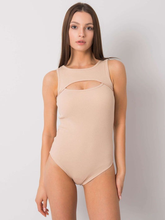 Beżowe body damskie w prążek