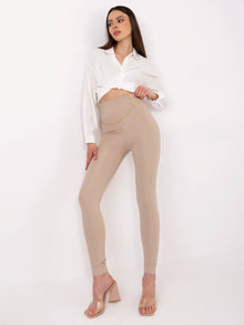 Beżowe damskie legginsy high waist
