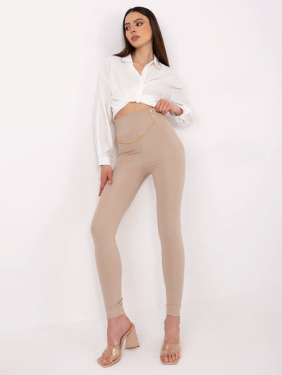 Beżowe damskie legginsy high waist