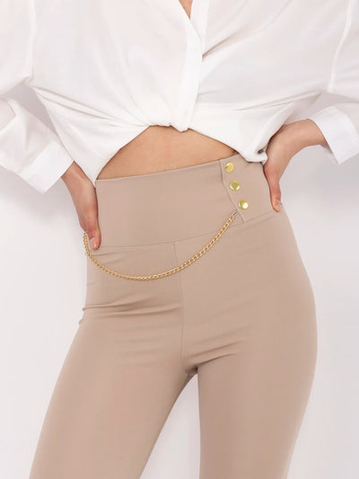 Beżowe damskie legginsy high waist