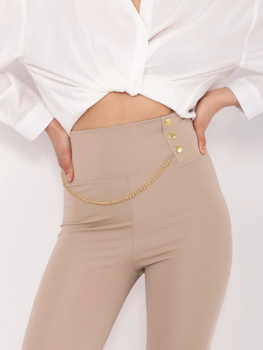 Beżowe damskie legginsy high waist